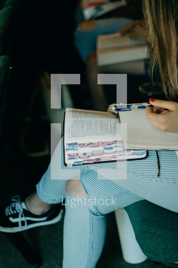 teen girl with a Bible in her lap 