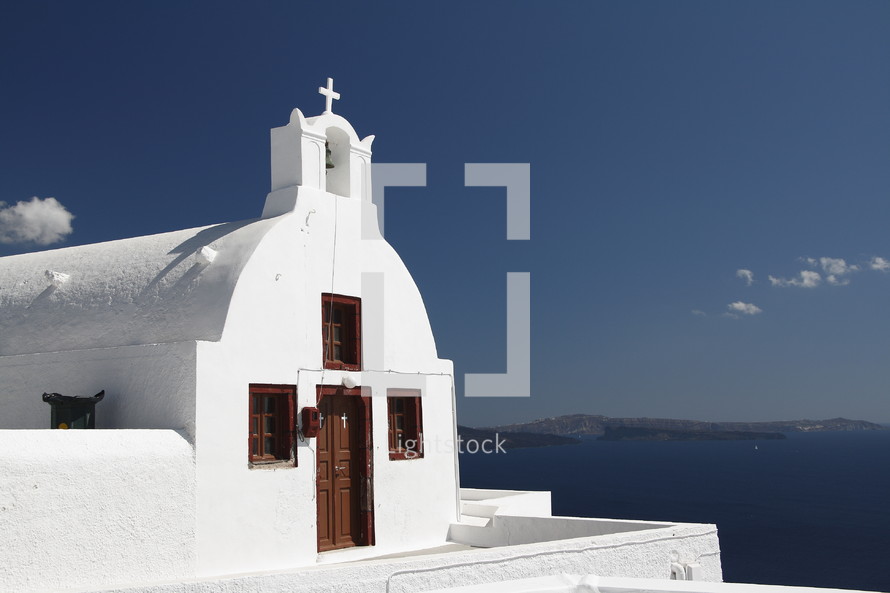 white church in Santorini, Greece 