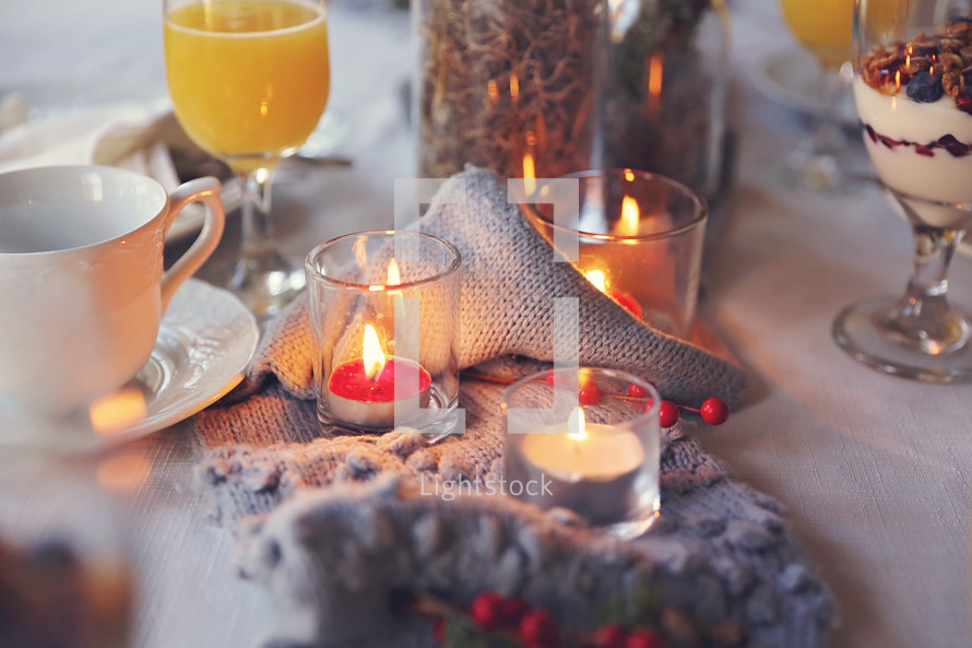 winter table setting at a dinner party