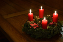 advent wreath - All four candles are burning at the Advent wreath for the fourth advent. 