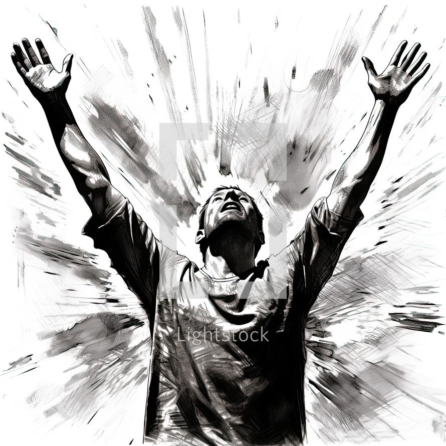 Artwork of a man raising hands in worship