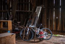 bicycle and other items in a shed 