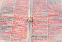 wedding rings on pages of a Bible 