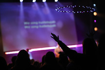 concert, stage lights, projection screen, man, on stage, audience, worship service, contemporary worship service 