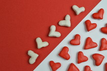 red and white hearts and red and white background 