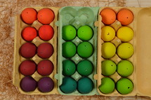 colorful Easter eggs in an egg carton 