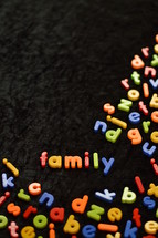 word family in magnetic letters 