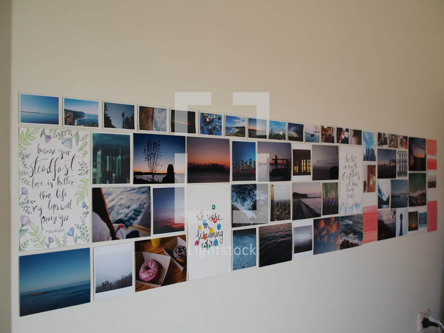 photographs on a wall 