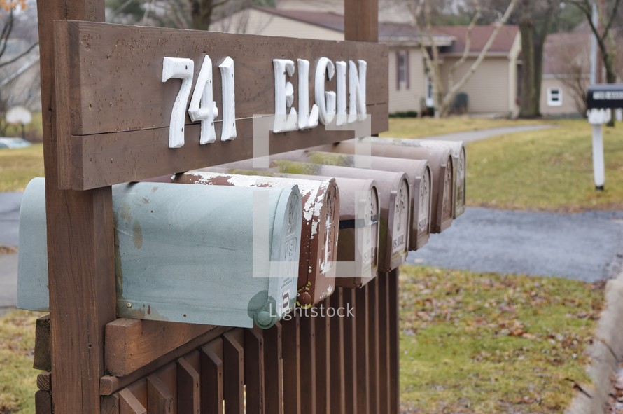 mailboxes with an address marker 