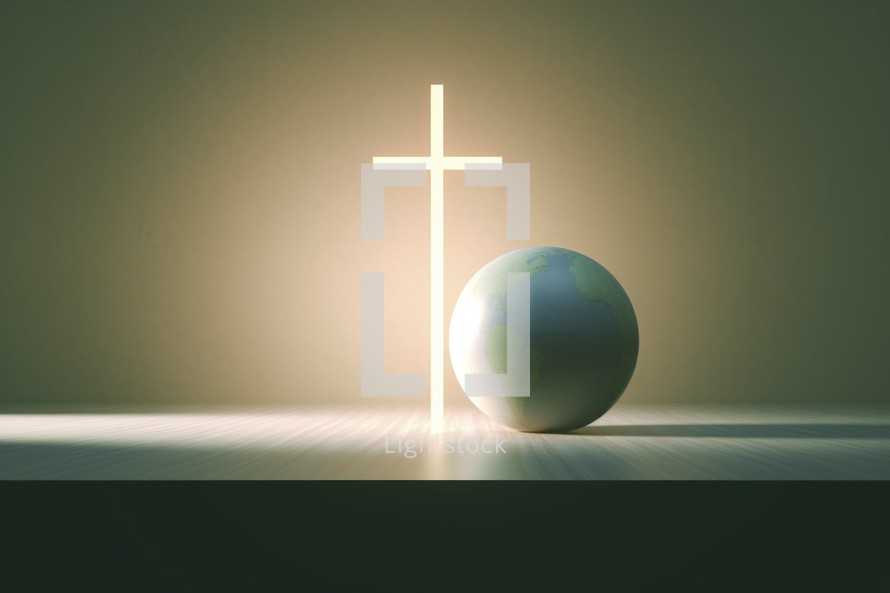 Globe and cross on the floor. Bring His light to the world