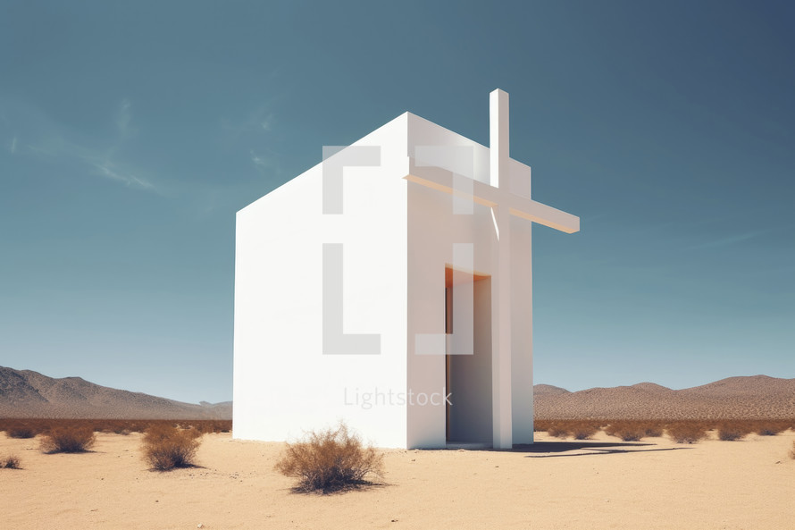 Chapel and cross in the middle of the desert. Bring His word
