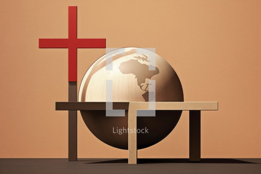Wooden cross and earth globe