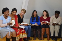 a women's Bible study group discussing scripture 