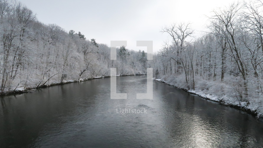 winter scene and river 