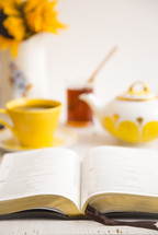 open Bible and tea