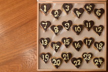 sweet hearts Advent calendar with 24 chocolate marzipan hearts for my sweetheart. 
