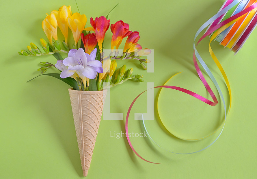 flowers in an ice cream cone 
