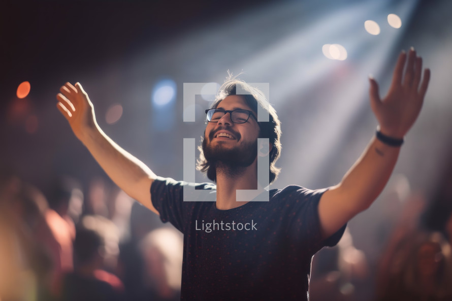 Digital art piece of a young man worshiping at a worship concert