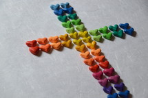 a cross made of many colorful hearts – his love for us. 