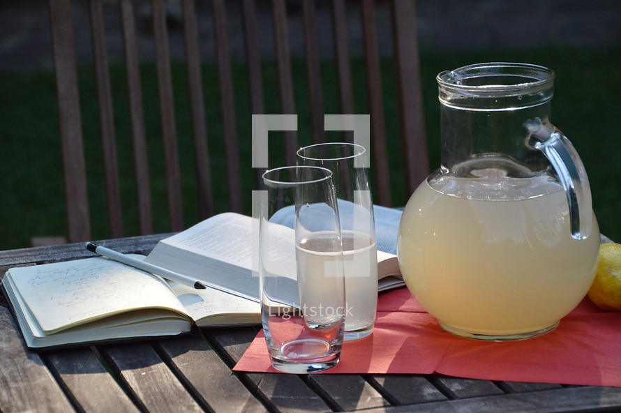 Bible study in the summertime – outside in the garden with fresh self made lemonade. 
bible study, bible, study, quiet time, time, quiet, outside, outdoor, garden, lemonade, drink, drinking, word, hunger, God's word, daily, need, needing, feed, feeding, bible study, read, reading, open, everyday, focus, scripture, holy book, learn, learning, jug, jar, mug, glass, pen, pencil, write, writing, notes, summertime, summer, sunshine, sunny, warm, free time, free 