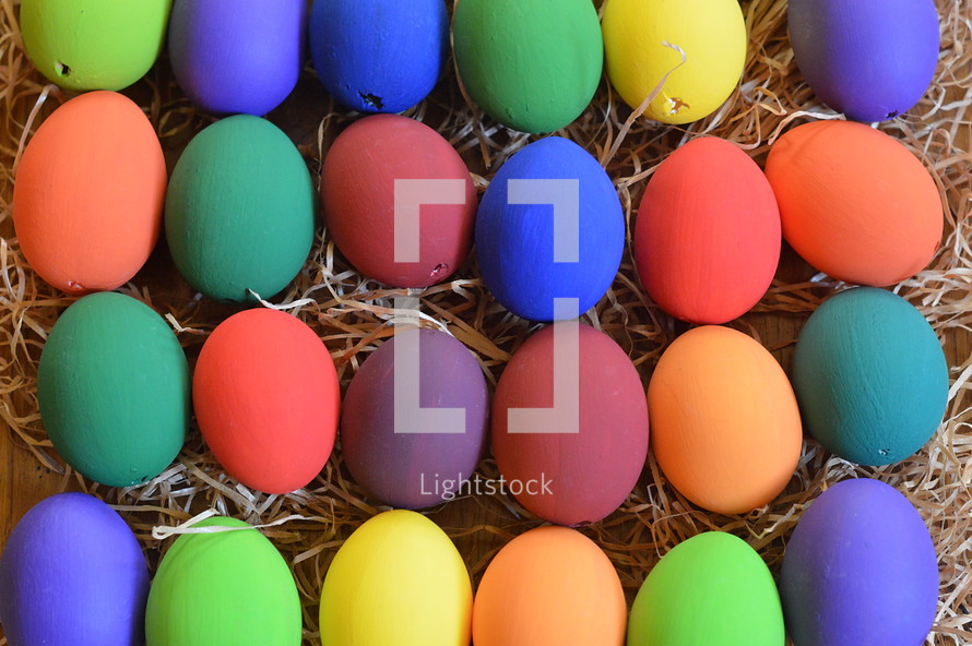 Colorfully painted Easter eggs on straw.
egg, eggs, multicolored, Easter, straw, litter, eggshell, blown out, paint, painted, colorful, colourful, colour, natural, nature, spring, colored, color, symbol, decoration, shell, egg shell, hide, seek, search, find, hunt, egg hunt, hiding, seeking, finding, hunting, gather, collect, red, yellow, green, orange, purple, blue, lilac, plant, vegetation, rainbow, background