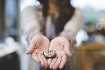 cupped hands holding a fossil 