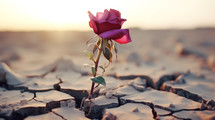 Pink rose growing in the dry desert.