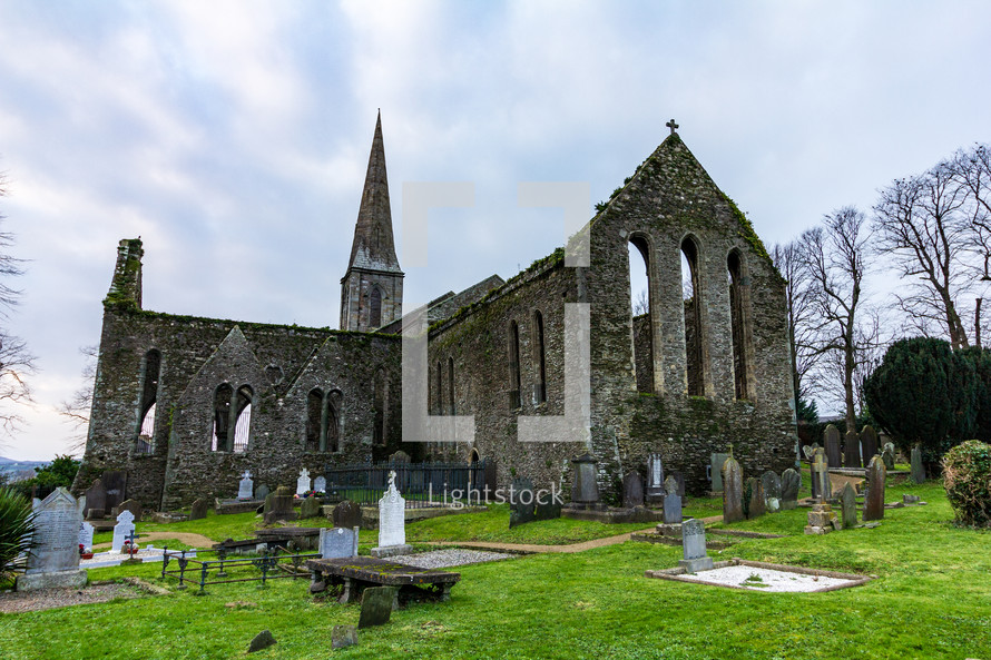 The ruins off Saint Mary's Church is located in the center of New Ross, County Wexford, Ireland