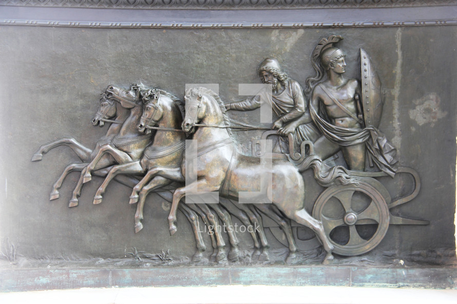 Brass plate depicting a Greek chariot 
