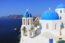 Greek church over looking the ocean