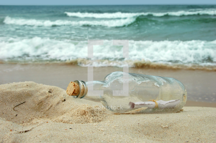 message in a bottle washed up on a beach 