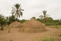 African grass huts in rural setting
