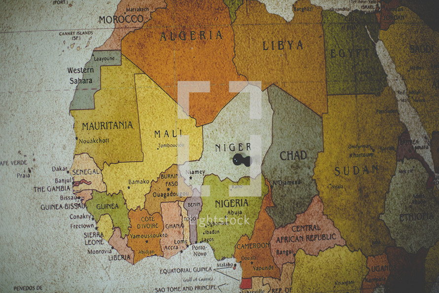 pin in Niger on a map 