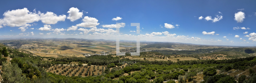 Panoramic view from Mount Carmel looking down at the Kishon River where the famous story of Elijah and the Baal Prophets took place