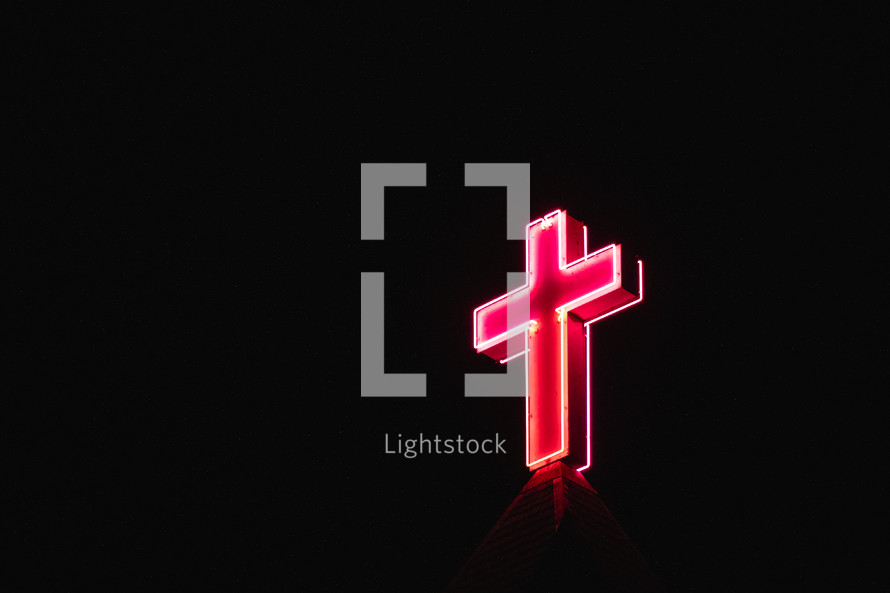 illuminated neon lights cross