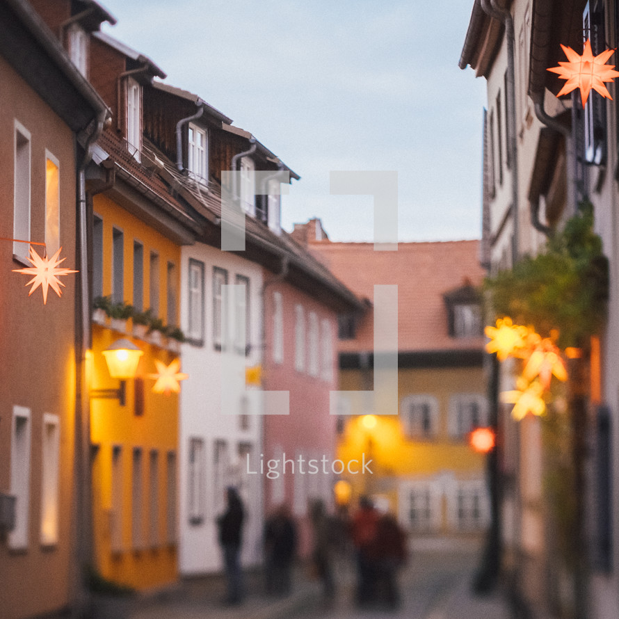 stars along a street at Christmas time 