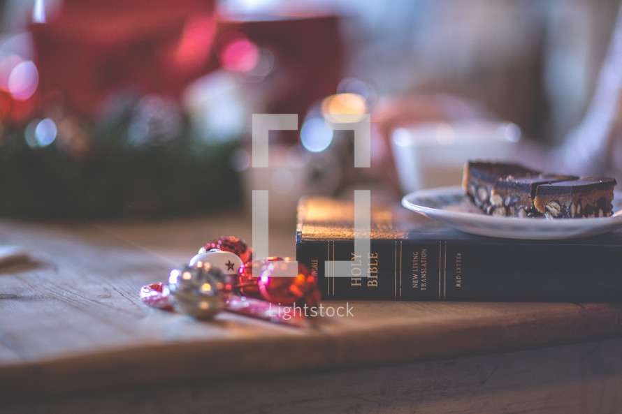 a Bible on a table at Christmas 
