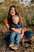 portrait of a mother and son in fall 