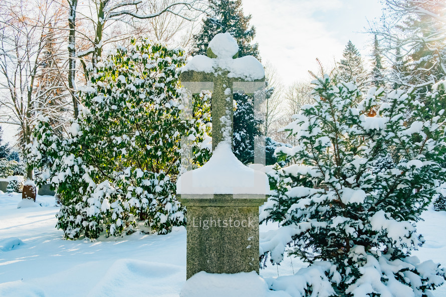 snow in a cemetery in winter 