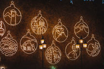 Christmas decorations and vintage street lamps