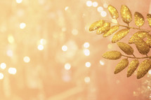 bokeh lights and gold leaves