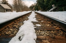 snow on railroad tracks 