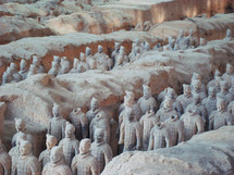 Rows of Chinese terra-cotta stone statues