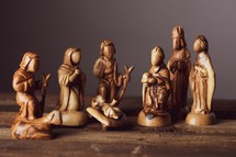 carved olive wood nativity scene 