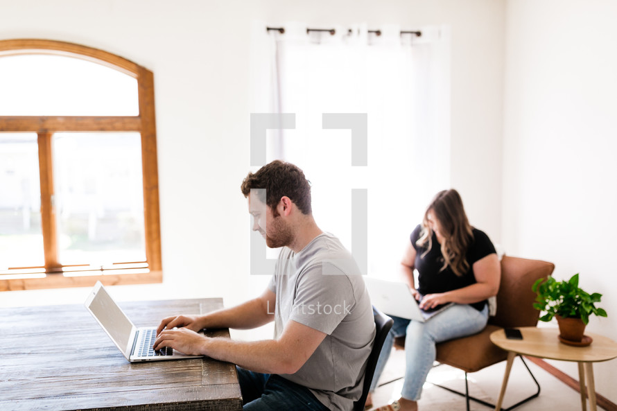 woman and man working from home 