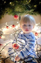 toddler and Christmas lights 