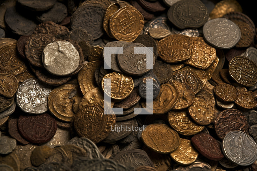 A pile of old coins