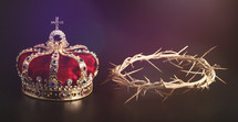 Kings Coronation Crown and the Crown of Thorns on a Black Background
