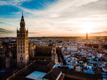 towering Cathedral and city in Spain 