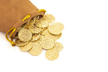 Replica Gold Coin Pirate Treasure Isolated on a White Background